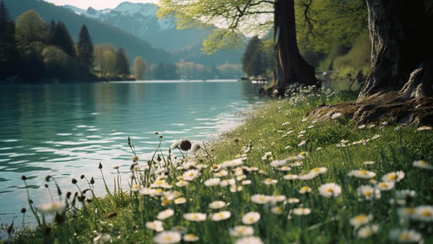 Midjourney's artificial take on: 'Wood Anemones at Walchensee'