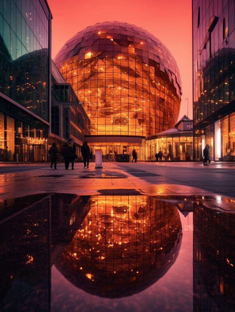 Midjourney prompt: 'shot berlin by evrick keresz, in the style of light maroon and orange, zeiss batis 18mm f/2.8, advertising-inspired, detailed world-building, consumer culture, hallyu, imax --ar 3:4 --s 750'
