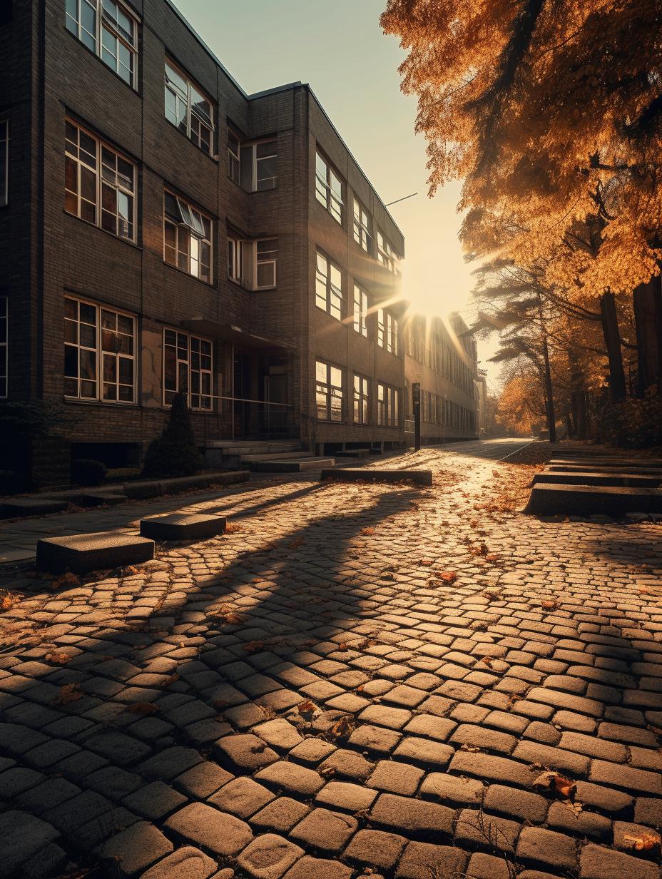 Midjourney prompt: 'street shot in germany by stefan schwender, in the style of anamorphic lens flare, masonry construction, uhd image, cfa voysey, zeiss batis 18mm f/2.8, post-apocalyptic landscapes, alvar aalto --ar 3:4 --s 750 '