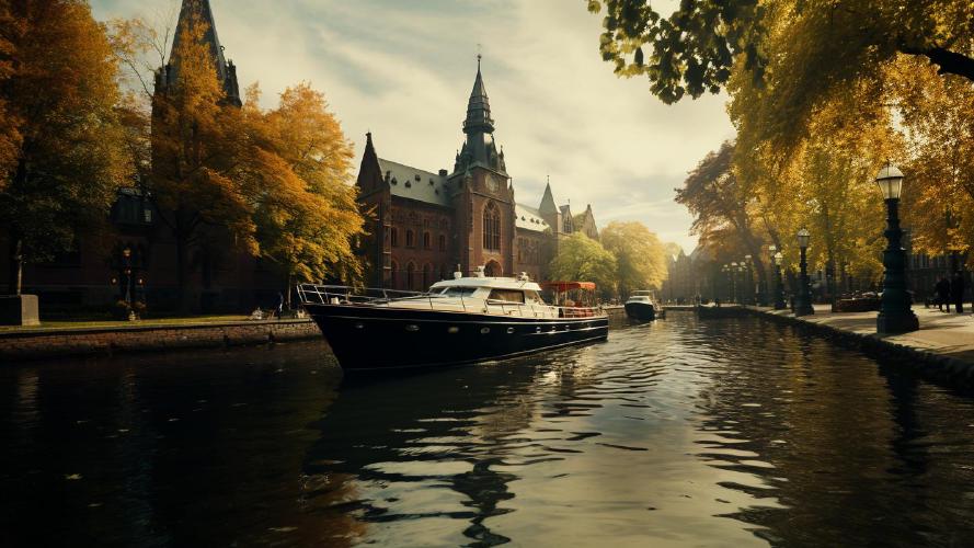 Midjourney's artificial take on: 'Boat on river Spree'