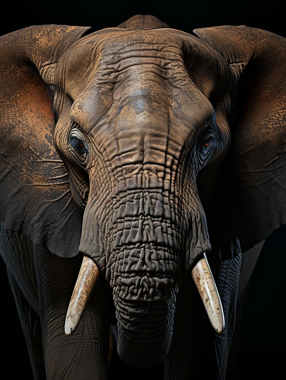 Midjourney prompt: 'very cropped shot of the face of an elephant, in the style of tabletop photography, zeiss planar t* 80mm f/2.8, uhd image, emotionally charged portraits, light and shadow interplay, high resolution --ar 3:4 --s 750'