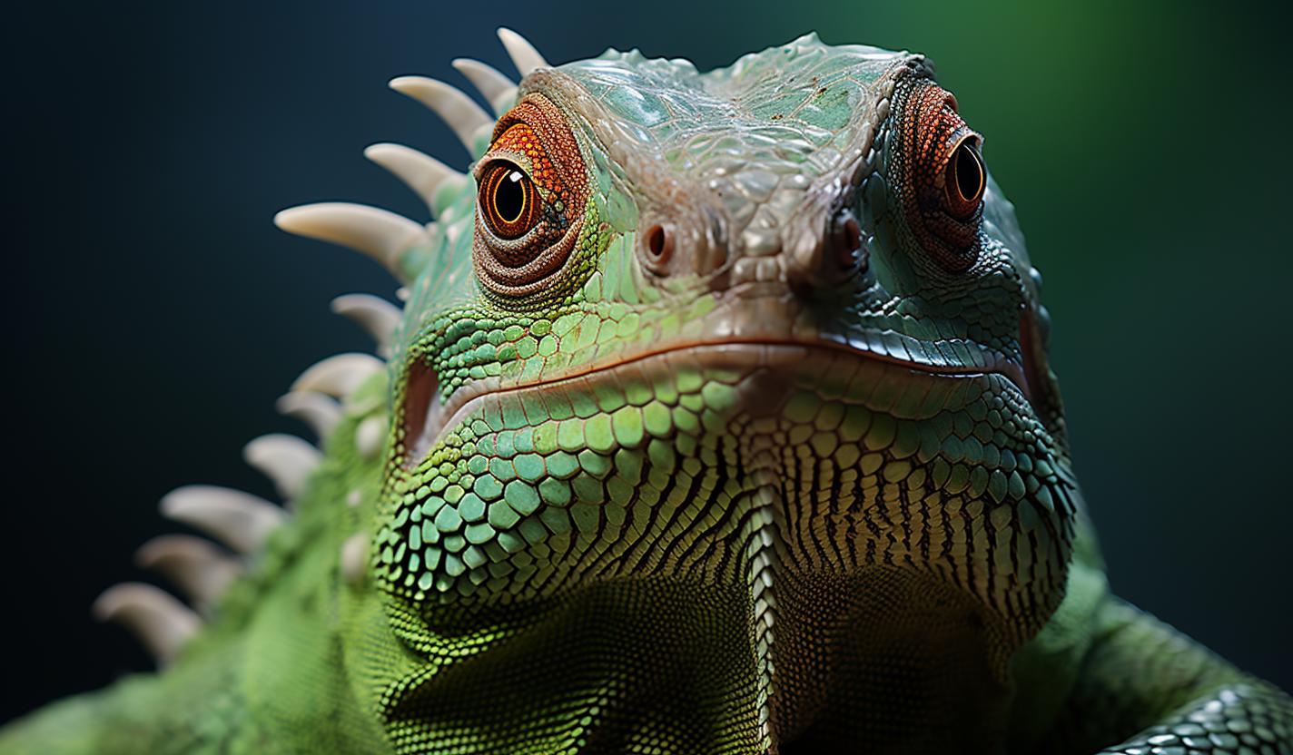 Midjourney prompt: 'the color of a green lizard is bright blue, in the style of medium format lens, lensbaby optics, philipp urlich, innovative page design, leica cl, light maroon and light green, ad posters --ar 128:75 --s 750 '
