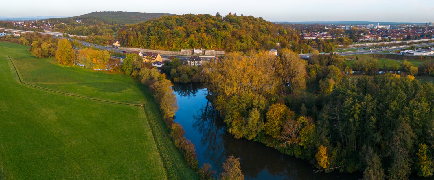 Regnitz, A73 and Burgberg in autumn