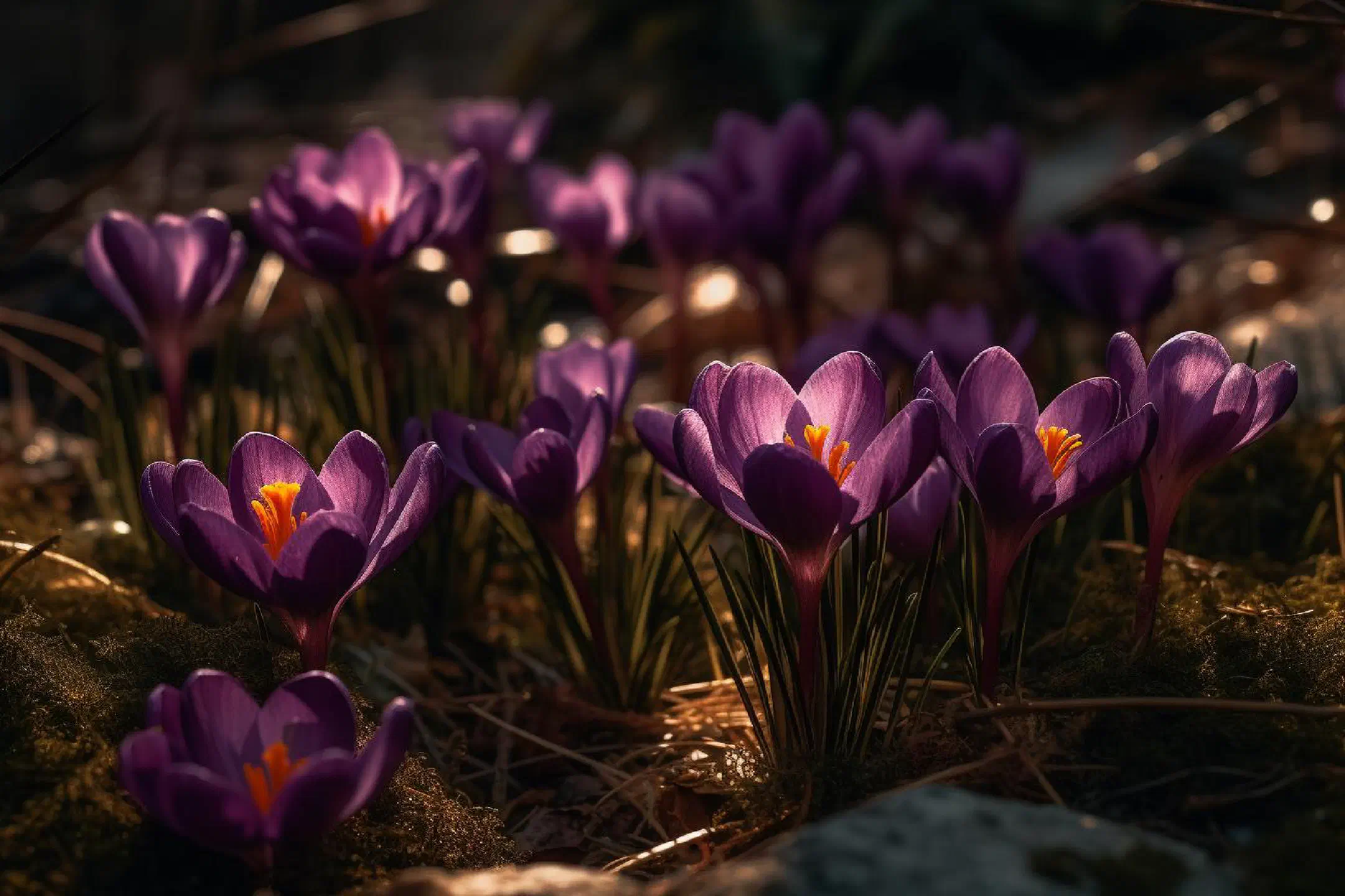 Purple crocuses close up