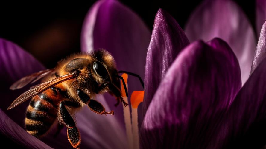 Midjourney's artificial take on: 'Pollen covered bee on crocus'