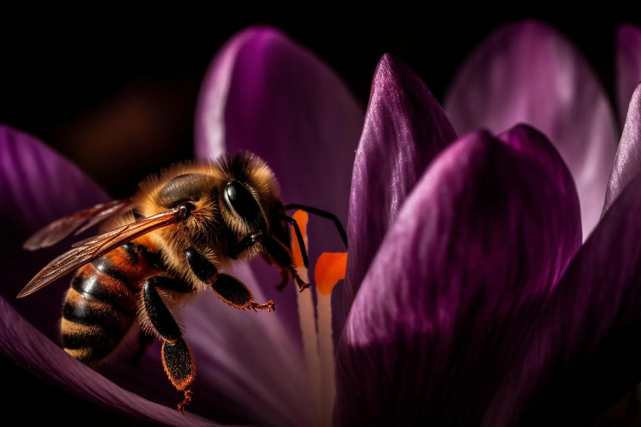 Pollen covered bee on crocus
