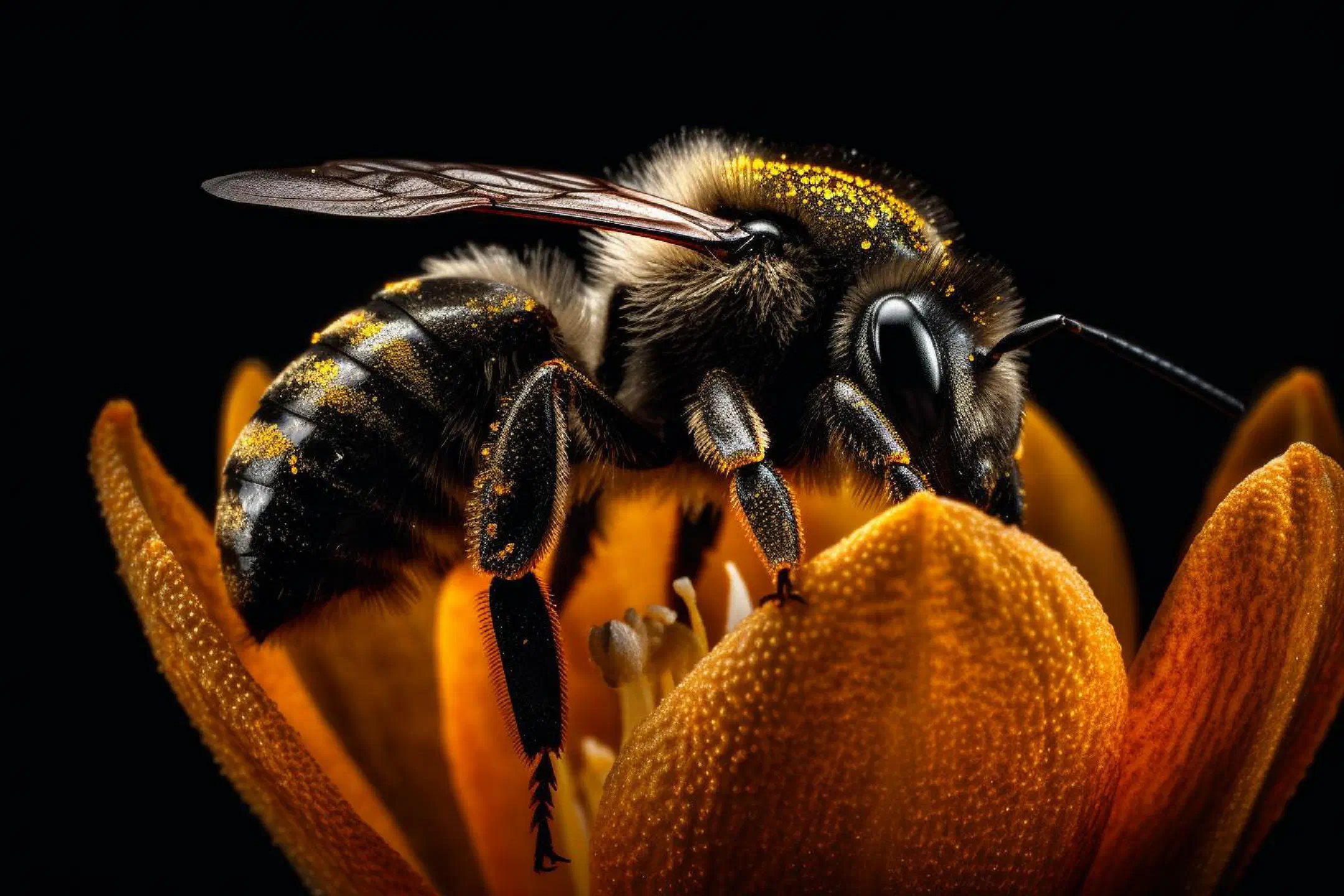 Pollen covered bee on yellow crocus