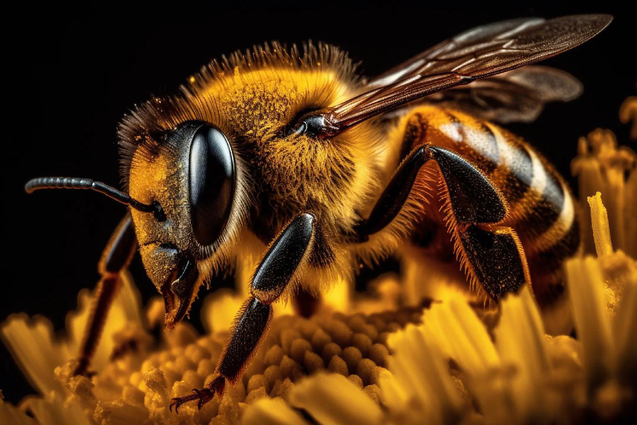 Pollen covered bee on yellow crocus