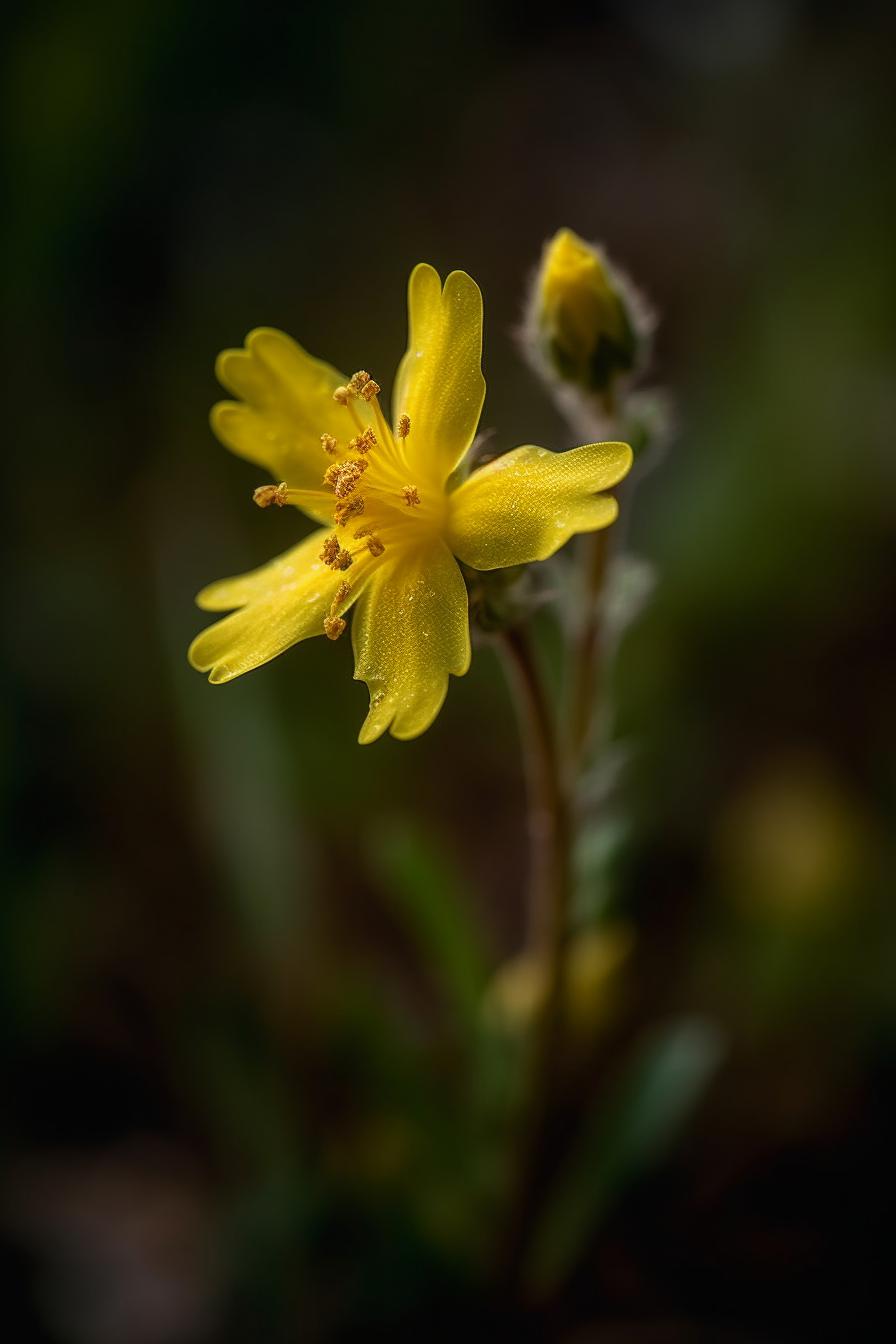 Midjourney prompt: 'a yellow pilewort flower is shown in front of a blurred background, in the style of nikon d850, uhd image, george clausen, miwa komatsu, luminous reflections, high quality photo, nature-inspired camouflage --ar 333:500 --s 750 --v 5 --s 750 --v 5 '