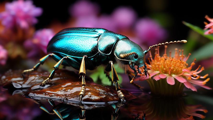 Midjourney's artificial take on: 'Blue mint beetle'